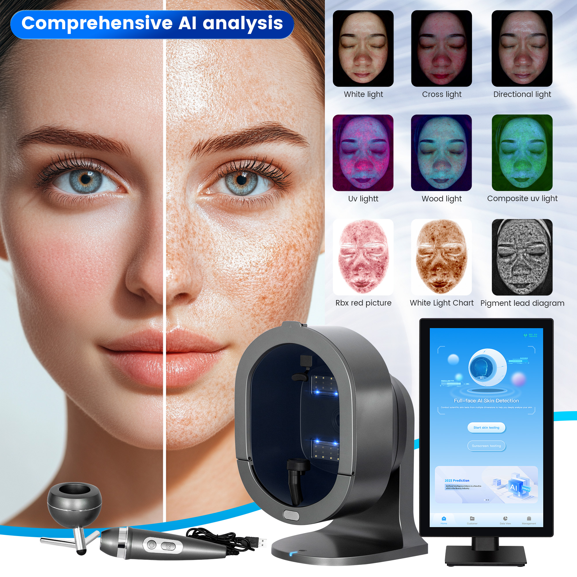 X5 Facial Analysis 3D Magic AI Facial Testing Acne Scanner Skin Detector Skin Analyzer Facial Tester Equipment