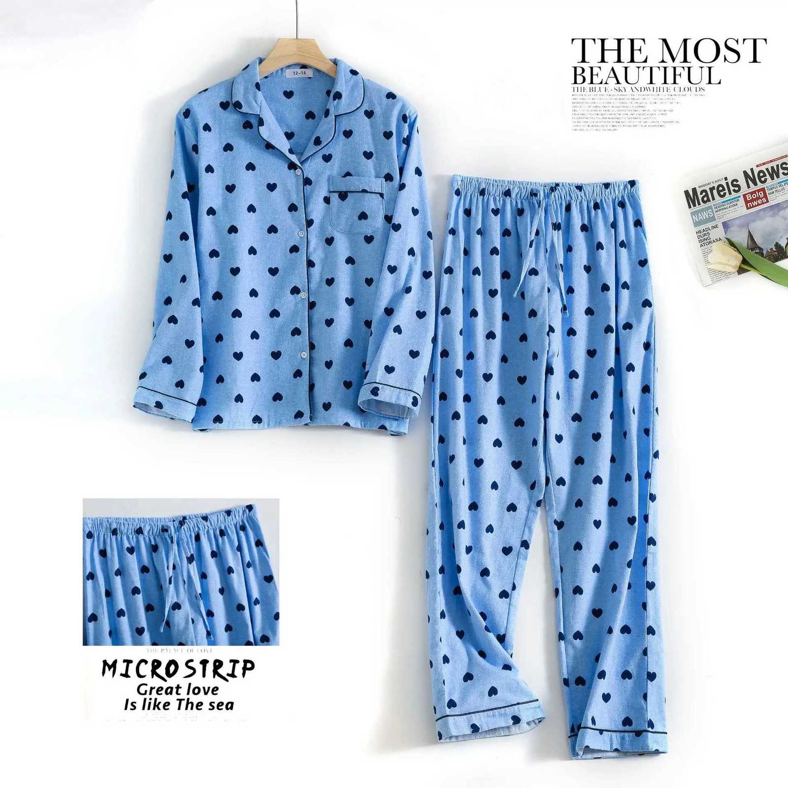 Fashion Plaid Winter 100 brushed cotton pajamas sets women sleepwear spring pure cotton pyjamas pijamas mujerT251029