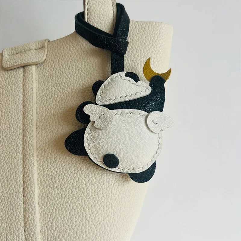 Panda Grasping The Moon Genuine Leather Handmade Bag Charm Pendant Keychain Handbag Hanging DecorGirl Friend Valentine Day GiftW251029
