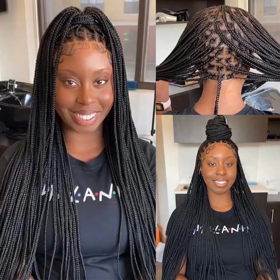 Small Part Knotless Box Braids Wig Glueless Cornrow Black Braided Wigs For Black Woman Full Lace Wig Goddess Braiding Hair Wigs