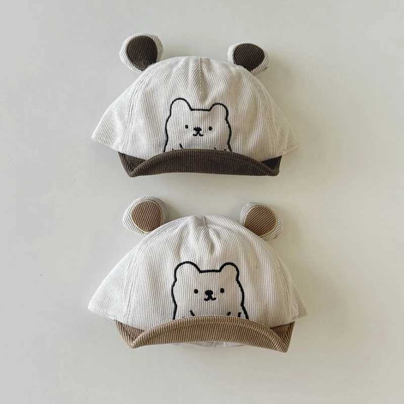 Cute Bear Baby Sunscreen Duck Tongue Hat Cartoon Kids Soft Brim Visors Autumn Corduroy 25year Boy Girl Toddler Baseball Cap 251028
