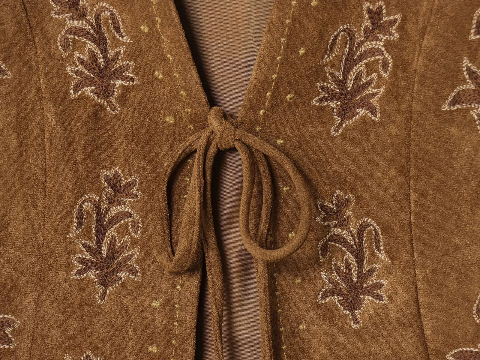 ZERAINS Autumn womens clothing European and American style bead embroidery suede texture effect vest 251029