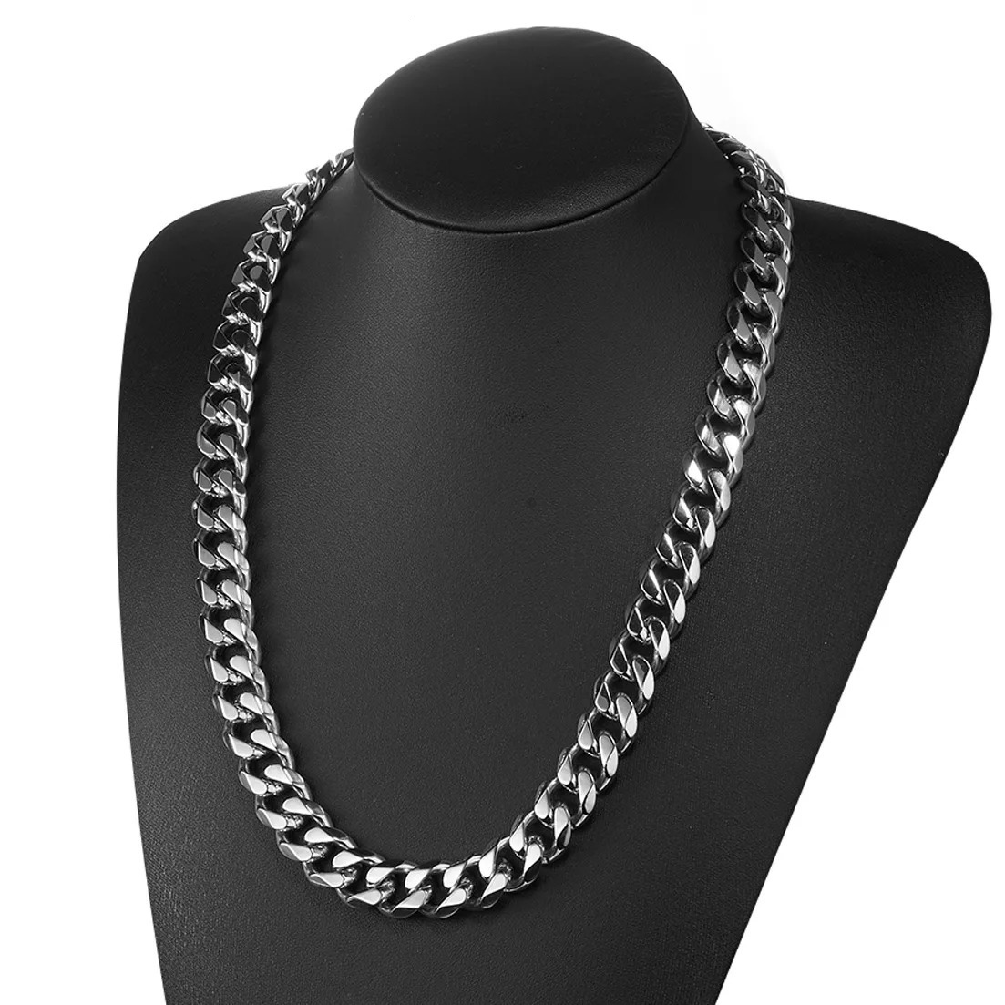 HNSP Stainless Steel Miami Cuban Link Chain Silver Color Necklace For Men 7MM9MM15MM Wide Punk Hip Hop Jewelry Accessories 251029