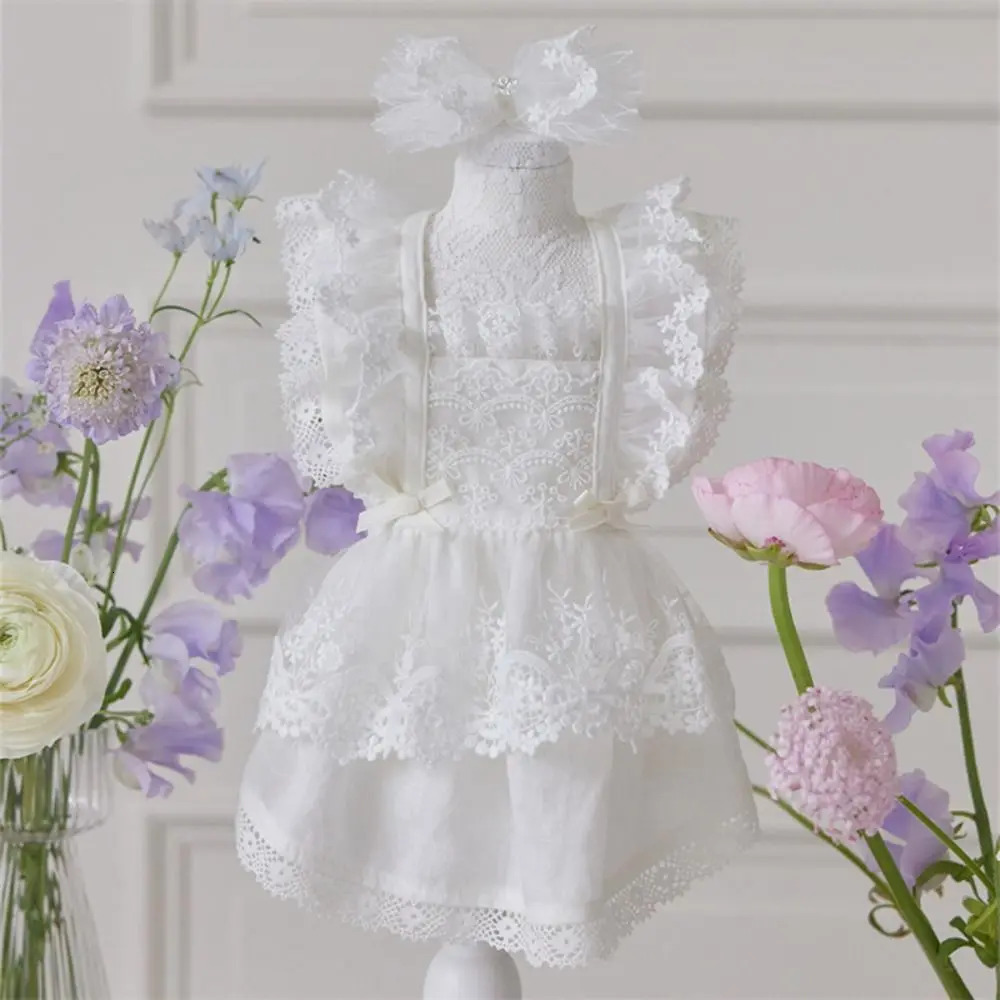 Cute CottonLace Pet Flying Sleeve Skirt White XSXL Cat Top Breathable Pet Costumes Cat Dog 251029