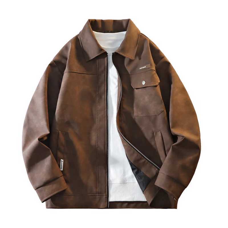 Mens Handsome Leather Jacket Loose Solid Color Korean Version New Design Mens Highquality Leather Jacket Trendy Trench CoatT251029