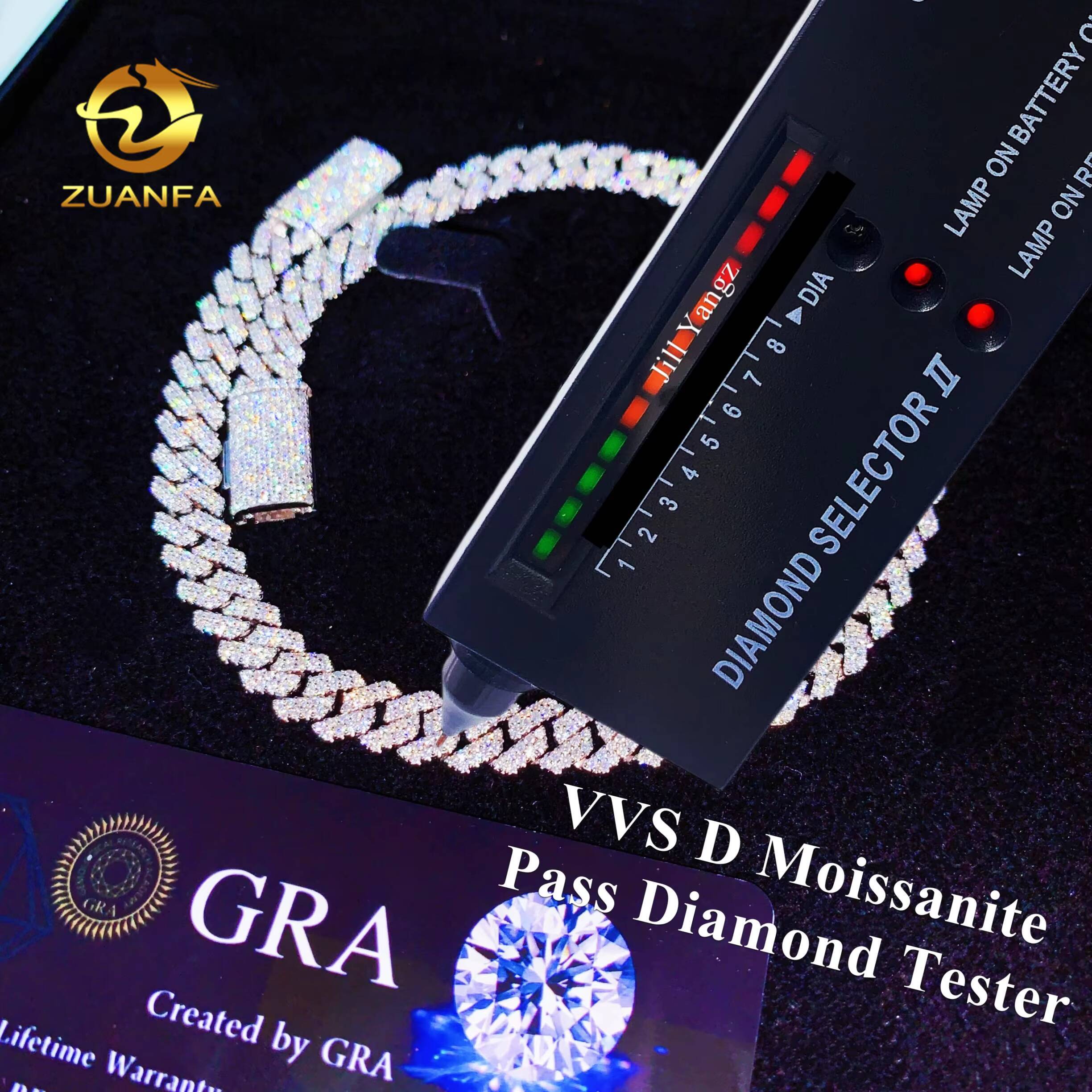 Classic Basic 8mm 2 Row Moissanite Chain Cuban Links Prong Chain Pass Diamond Tester 925 Silver Cuban Link Chain Necklace