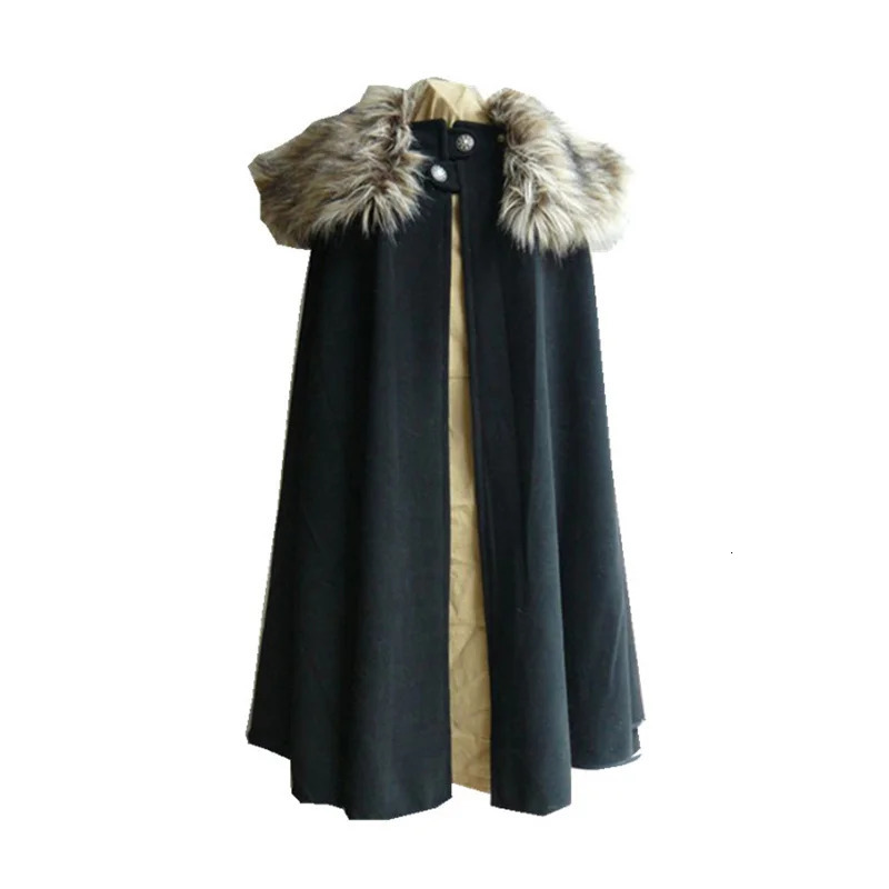 Mens Medieval Costume Cloak Autumn Winter Thick Warm Solid Fur Collar Cape Coat Loose Gothic Women Vintage Woolen Ladies Coats 251029