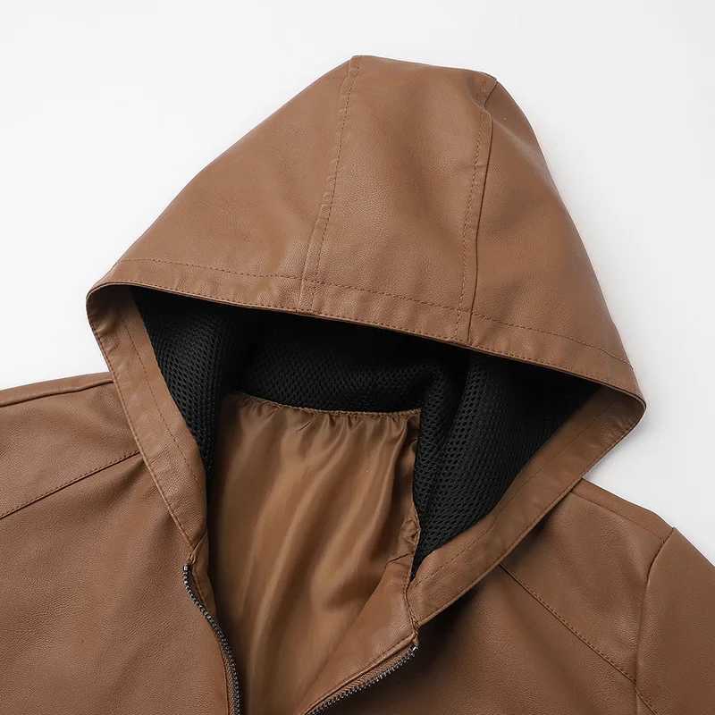 Mens Leather Jacket Handsome Slim Fit Hooded PU Leather Coat Autumn Winter Casual Male Motorcycle Leather CoatT251029