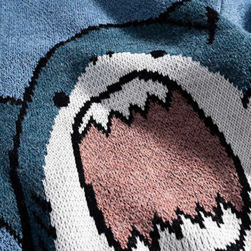 Shark Sweater Men Winter Cartoon Harajuku Korean Y2k Oversized Turtleneck Hip Hop Loose Knit Jumper Pullover High Collar Sweater J251029