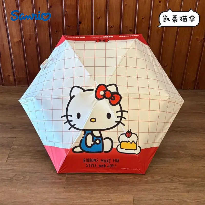 Sanrio Sanrio Kawaii Hello Kitty Umbrella Parasol Cute Sun Umbrella Manual Fold Sun Umbrella TriFold Umbrella Child Long Handle L251029