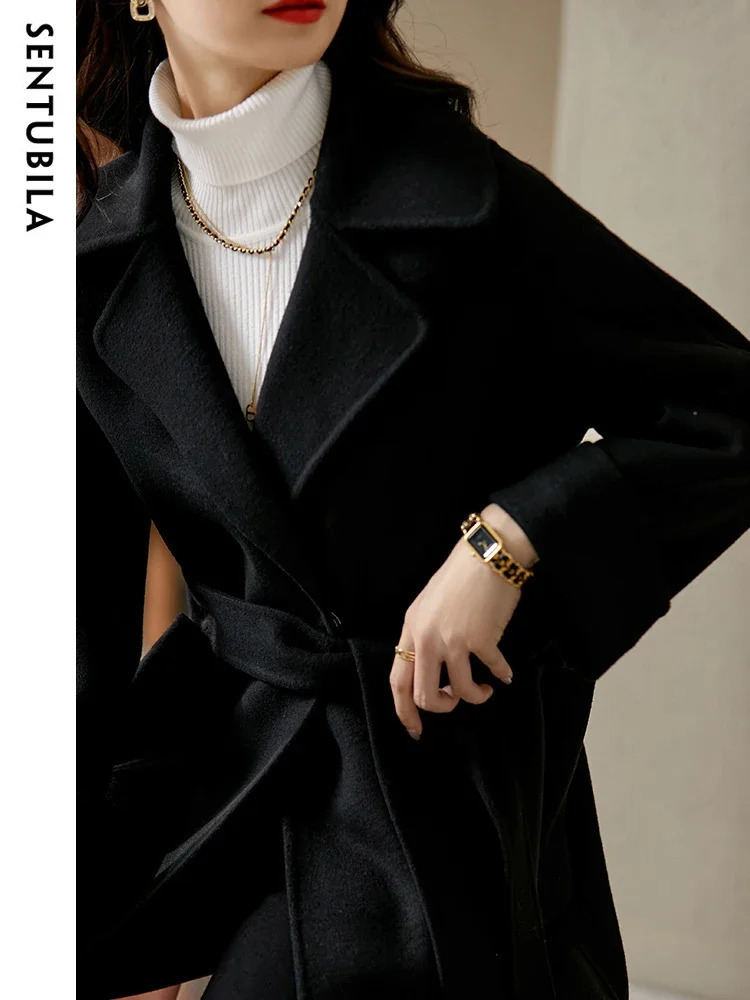 SENTUBILA Women Winter Wool Coats Elegant TurnDown Collar DoubleFaced Open Stitch Overcoat Commute Coat For Woman W24O42199 251029