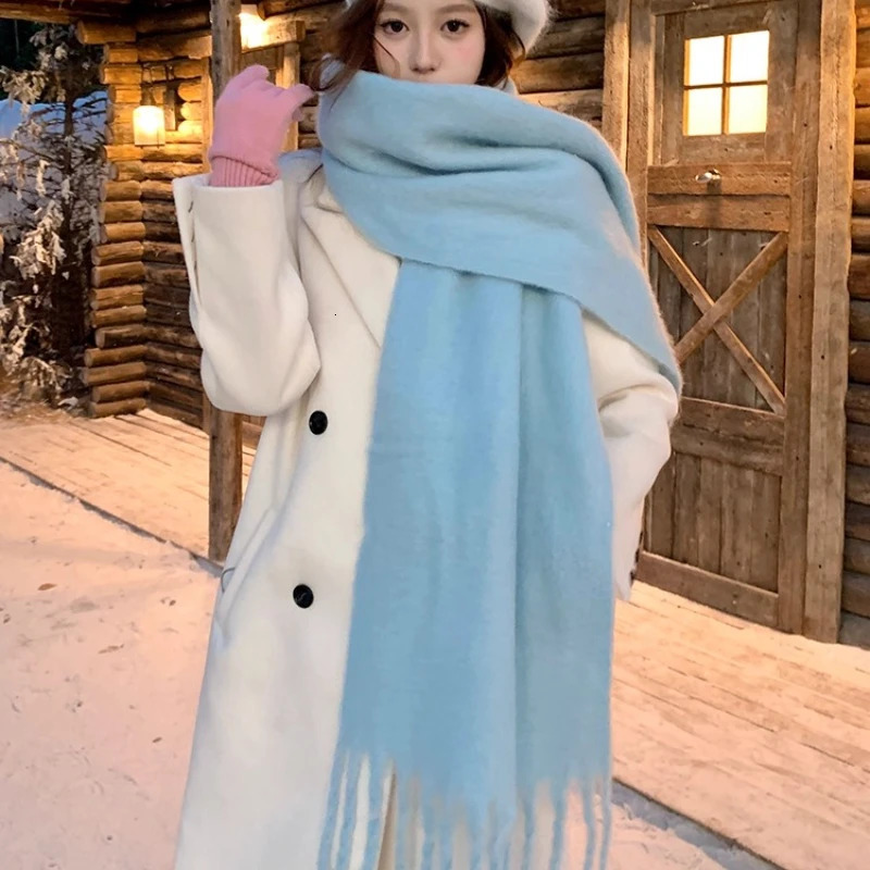 Winter Scarf for Women Cashmere Warm Solid Pink Pashmina Blanket Wraps Female Thick Soft Bufanda Big Tassel Shawl Long Echarpe 251029