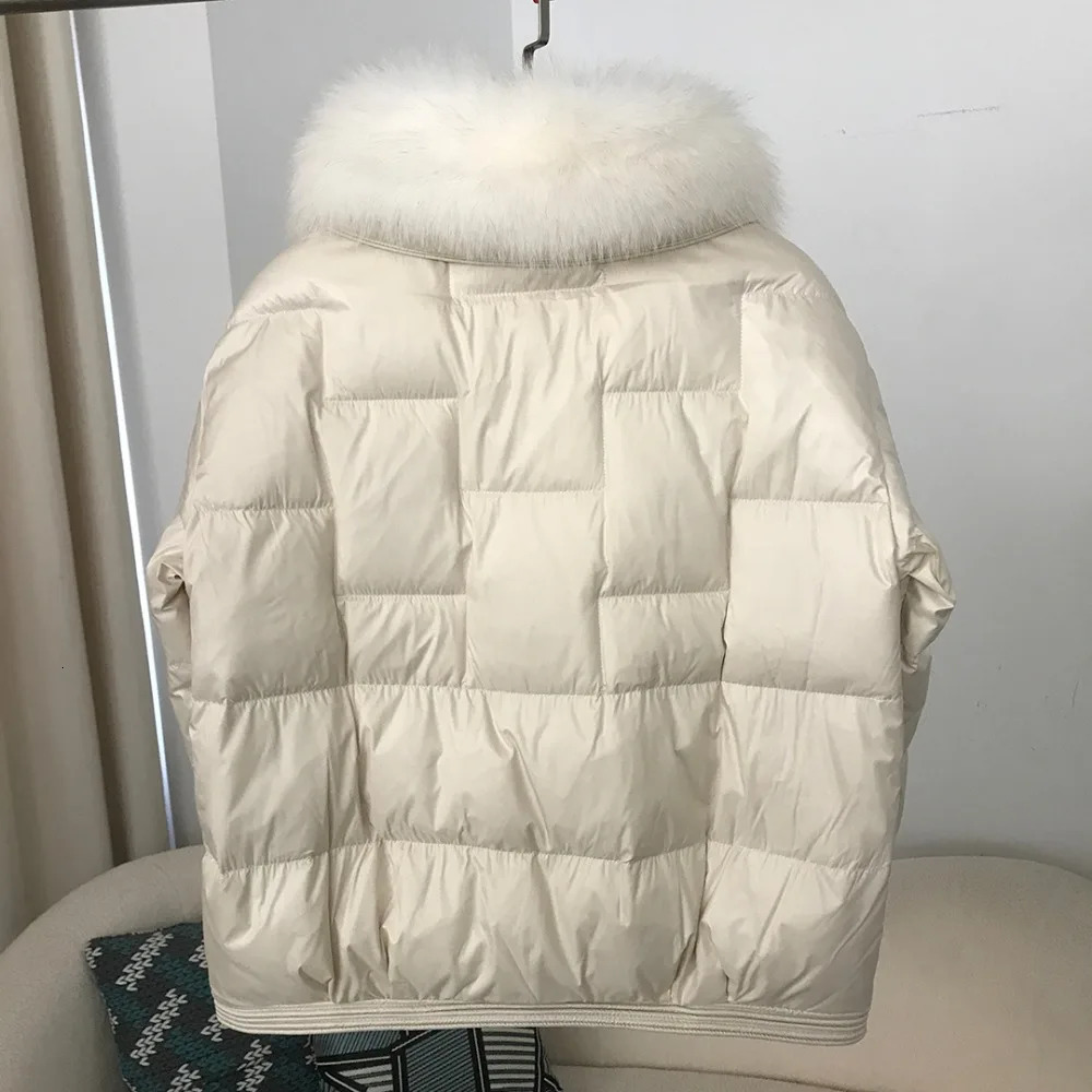 Real Fox Mink Fur Collar Winter Women White Duck Down Jacket Ladies Vintage Short Warm Puffer Coat Female Parka Outerwear 251029