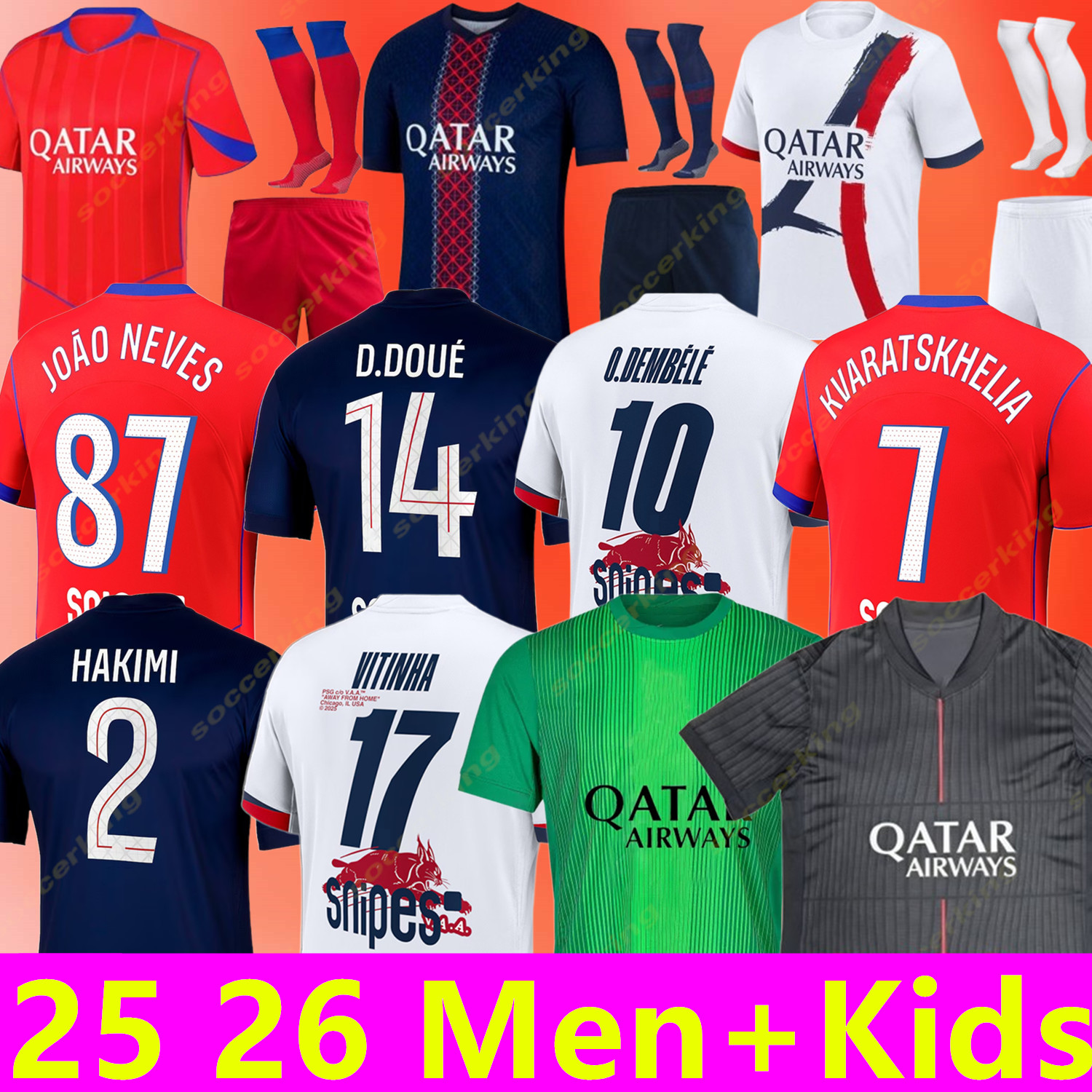 KVARATSKHELIA O.DEMBELE 2025 2026 soccer jerseys D.DOUE VITINHA JOAO NEVES Maillot de football shirt 25 26 HAKIMI N.MENDES BARCOLA PACHO men kids star home third 4th kit