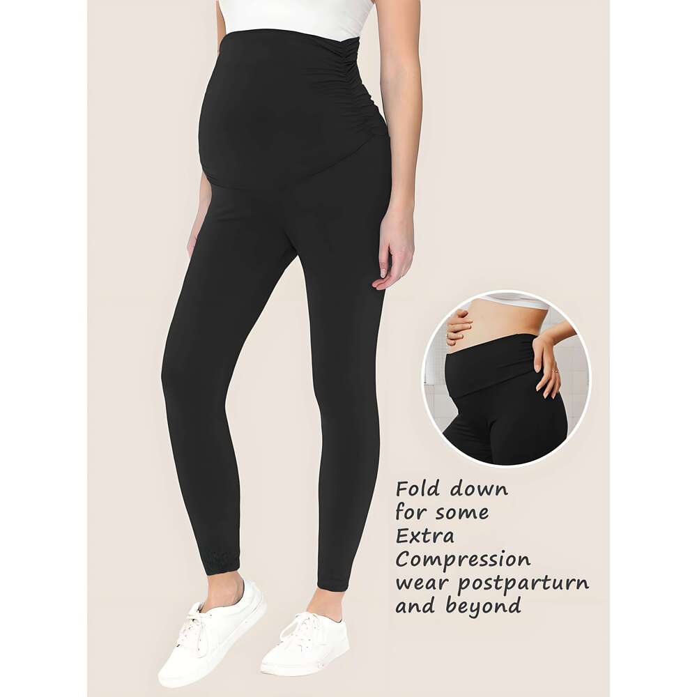Maternity Leggings Over The Belly Pregnancy Active Wear Workout Yoga Tights Pants 3Pcs Set