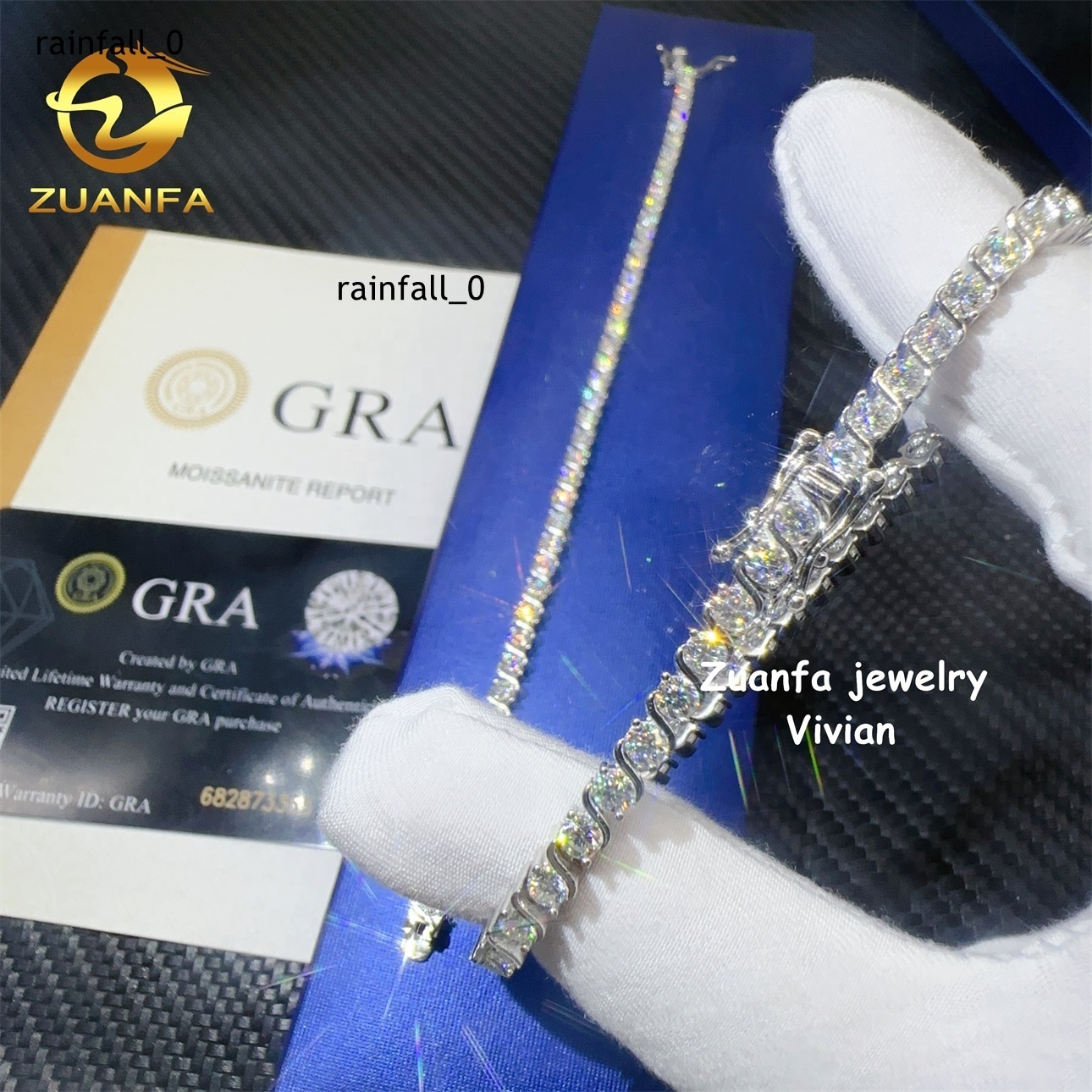 3mm VVS Moissanite Diamond Hip Hop Jewelry Iced Out 925 Sterling Silver Pass Diamond Tester Tennis Chain Bracelet