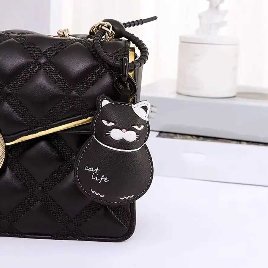 Cartoon Expression Cat Keychain Animals Leather Pendant Car Key Chain Cute Bag Accessories Girl GiftW251029