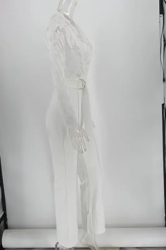 White Jumpsuit Women Overalls Elegant Lace Long One Piece High Waist Feather Y2k Sexy Wedding Party Night Evening Rompers 251027