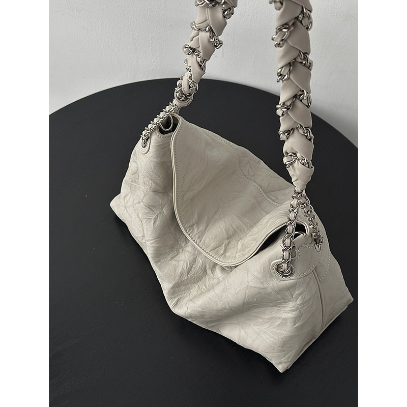 2025 New Style Women's High-end Fashion White Hand-grained Tote Bag Versatile Single Shoulder Crossbody Chain Bag