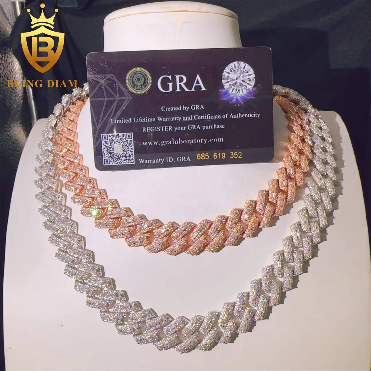 Luxury Fashion Hip Hop VVS Moissanite Diamond Fine Jewelry Miossanite Iced Out Necklace 16mm Miami Cuban Link Chain