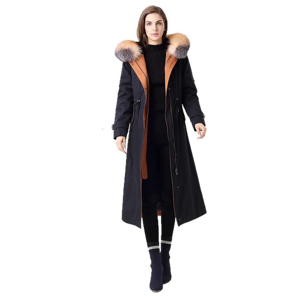 Extended Thickened 2025 New For Women, Long Over-The-Knee Style With Detachable Large Collar And Rabbit Fur Inner Lining, Women's Parka