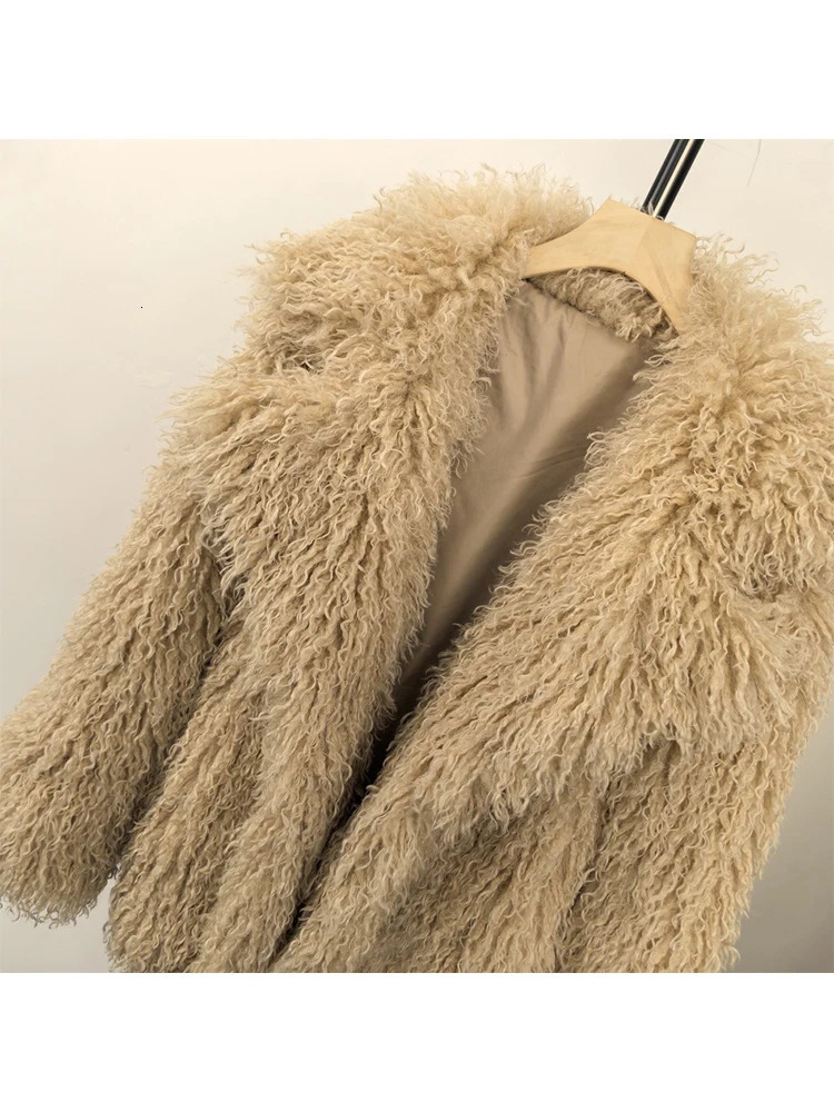 Aynaray 2025 Winter Women Faux Fur Jacket Solid Khaki Long Sleeve Thick Warm Outwear Fluffy Coat For Women 251013