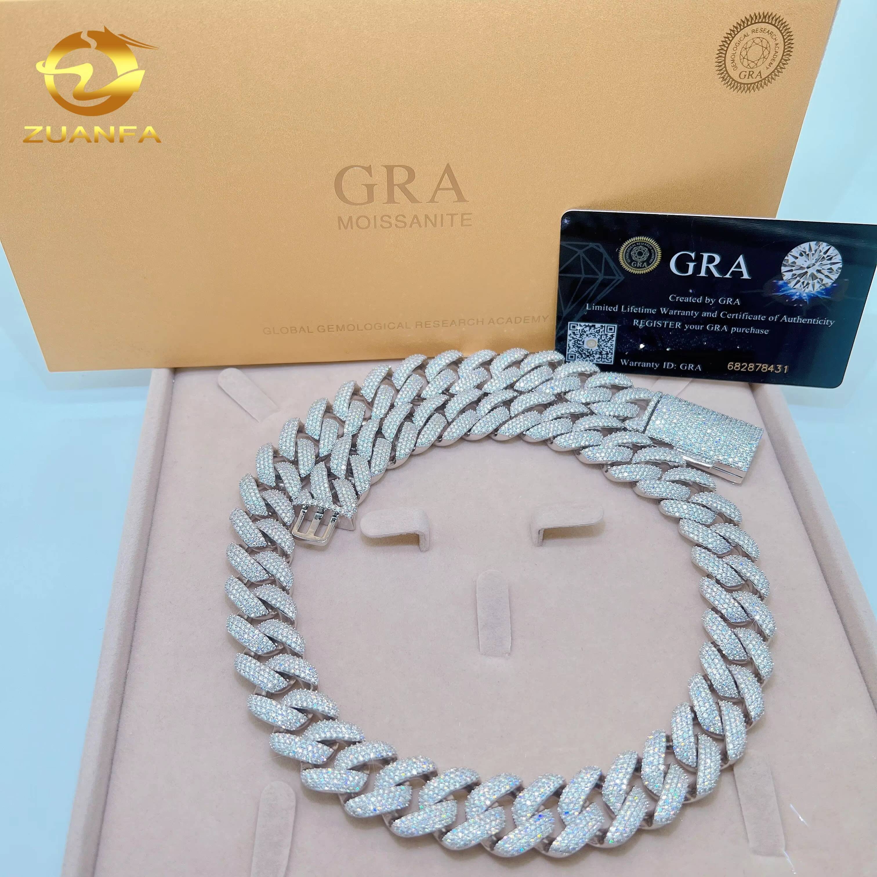 New Design 18mm 925 Sterling Silver Iced Out VVS Moissanite Diamond Cuban Link Chain Necklace