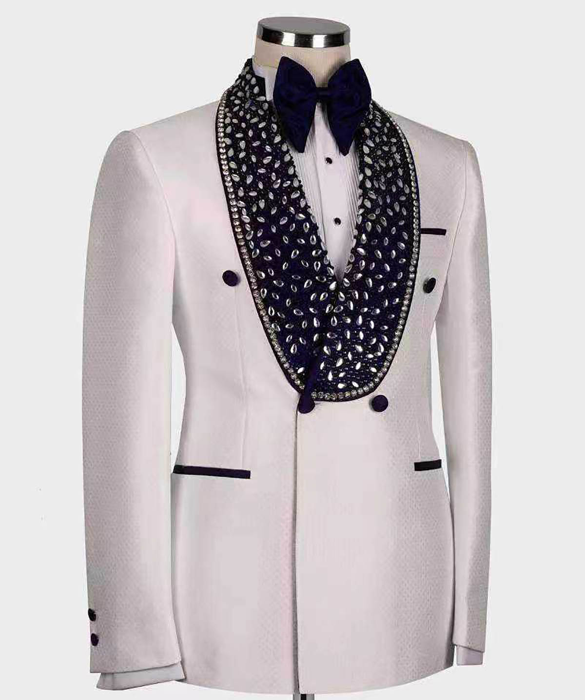 Luxury Suits Men Crystals Beaded Shawl Lapel Prom Jacket Customized 2 Pieces Formal Party Groom Wedding Tuxedos costumes homme