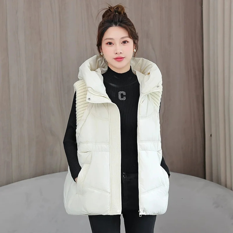 Winter Down Cotton Vest Jacket Women Sleevele Hooded Parkas Warm Coat Female Waistcoat Overcoat Ladies Tops 251027