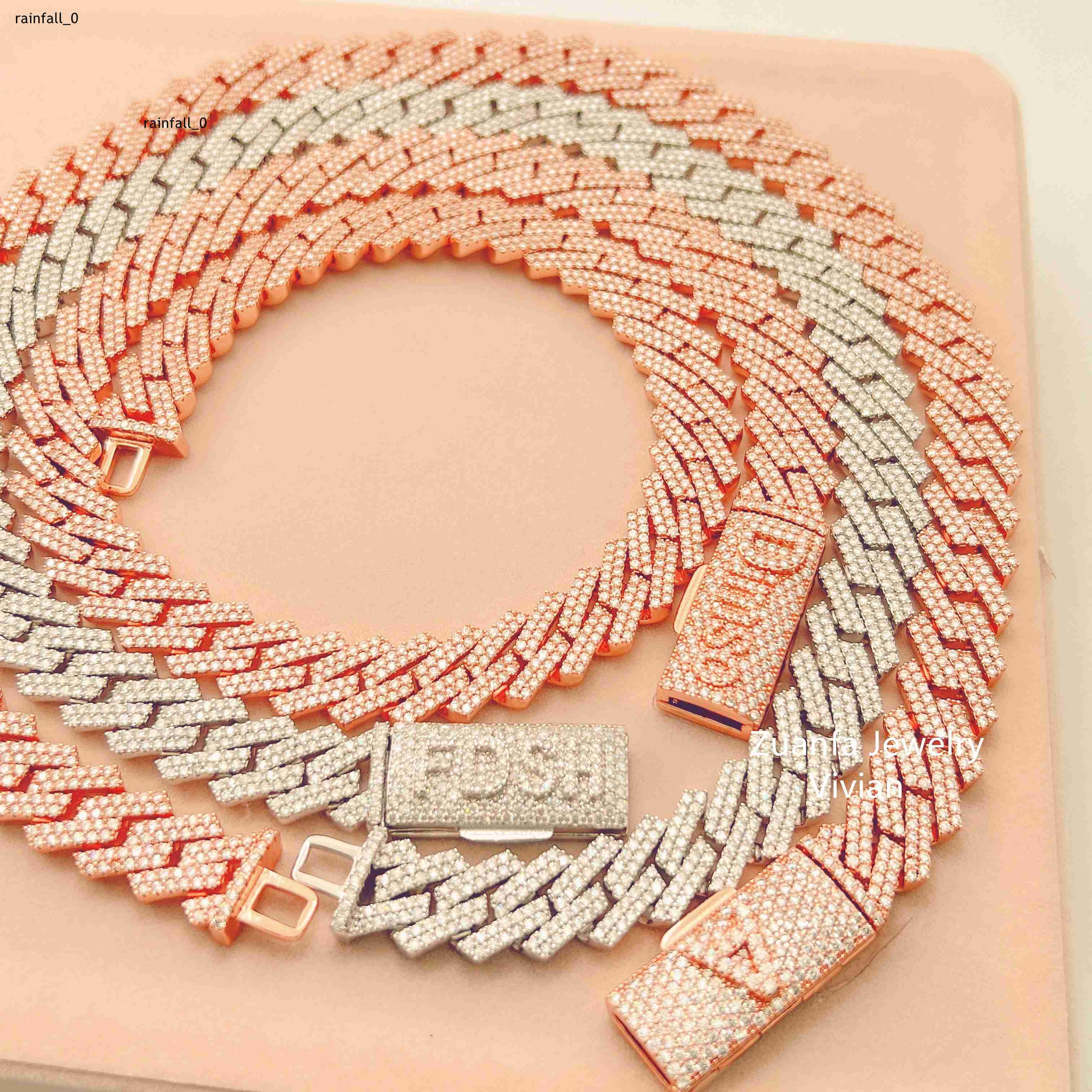 14MM Moissanite Diamond Cuban Chain Custom Clasp for Free Silver 925 Iced Out Hip Hop Jewelry Miami Link Chain