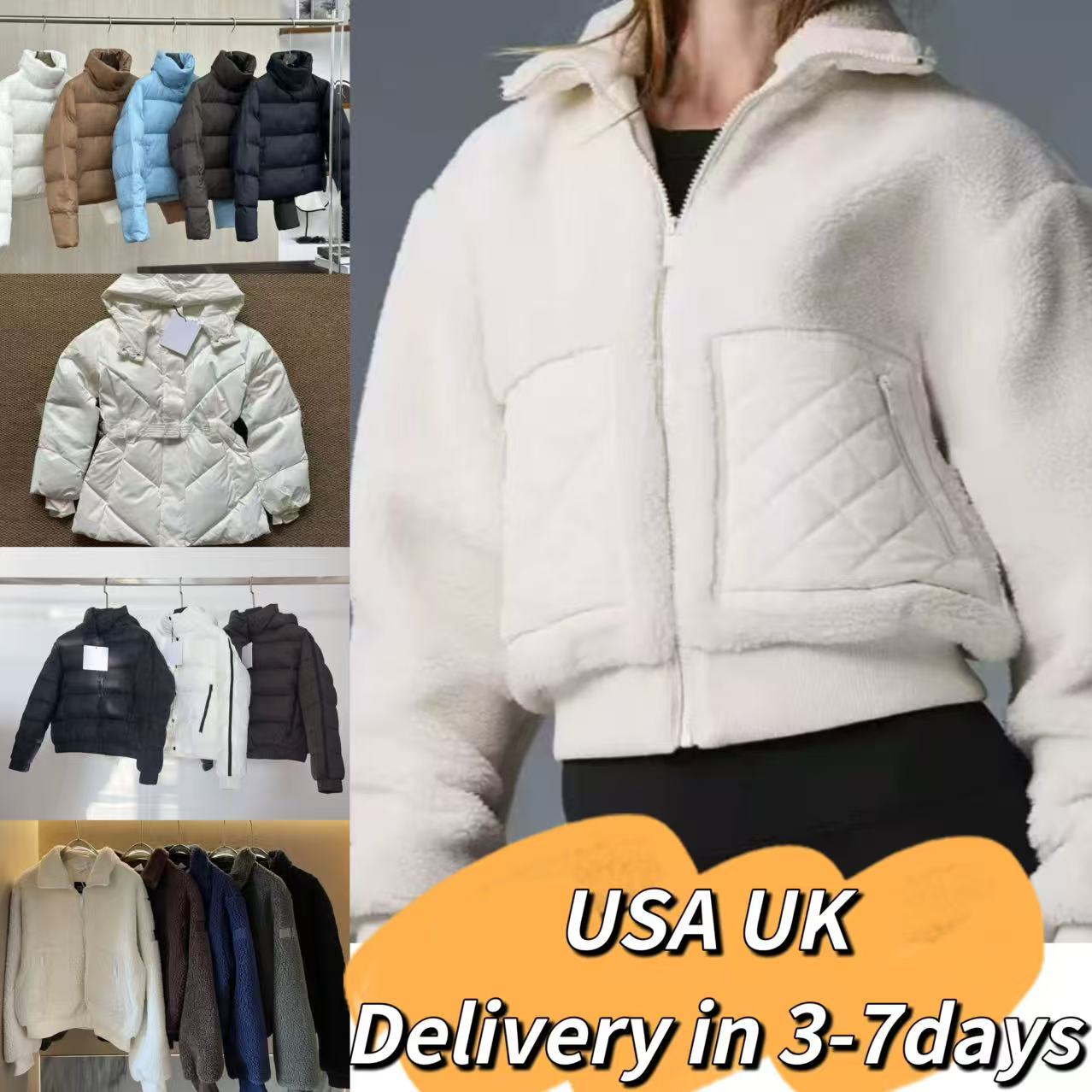 Designer Womens Brown Lamhair Lamb Wool Zipper Coat Hooded Yoga Clothes Women's Winter Short Padded Warm Cotton-padded Jacket kendou style