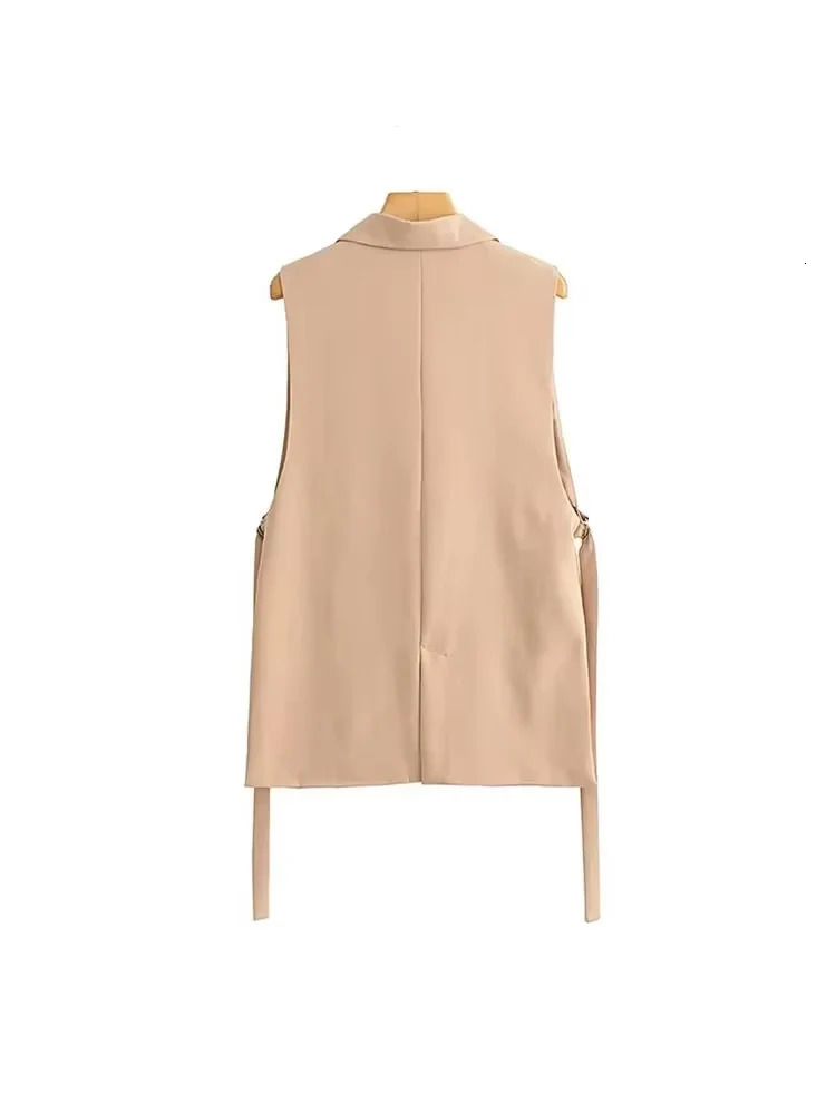 Women Fashion With Taps Side Vents Waistcoat Vintage Sleeveless Front Button Female Outerwear Chic Vest Tops 251029