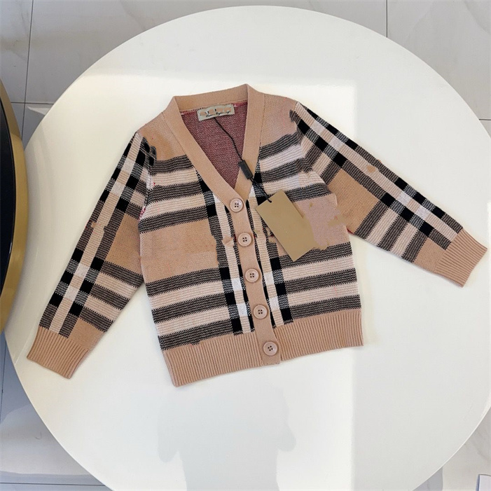 designer Kids fashion Cardigan sweater plaid knit Cotton Pullover children printed sweaters Jumper wool blends boys girls clothing 90cm-160cm q15
