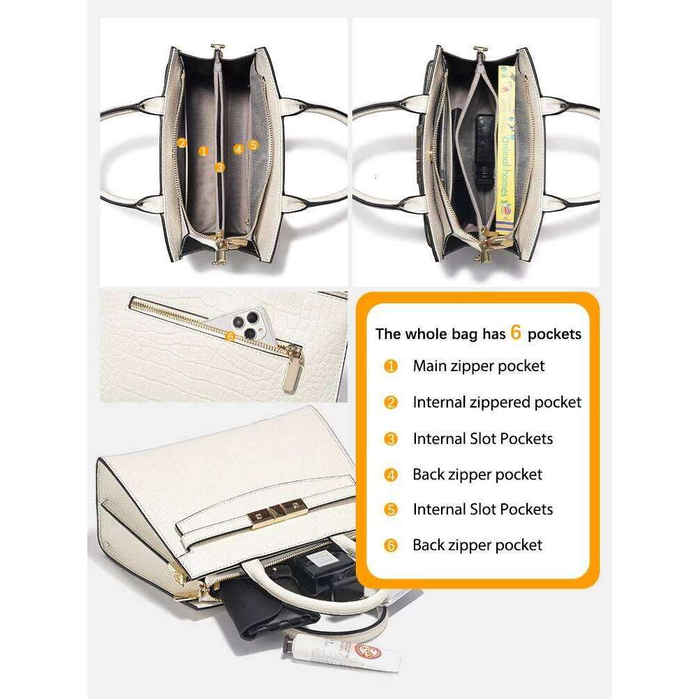 Zency Ladies Cow Skin Fashion Handbags Genuine Leather Top-handle For Work Designer Texture Crossbody Mom Bag Top Sac