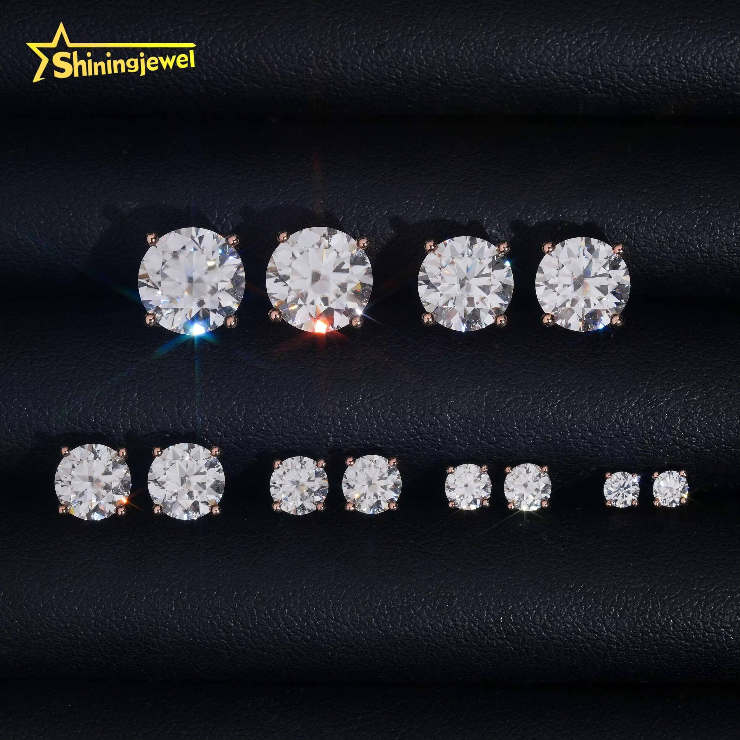 Solid 10K 14K 18K Gold Hip Hop Earrings Studs Solitaire Earrings 3mm to 9mm 4 Claws Moissanite Earrings Screw Back for Men Women