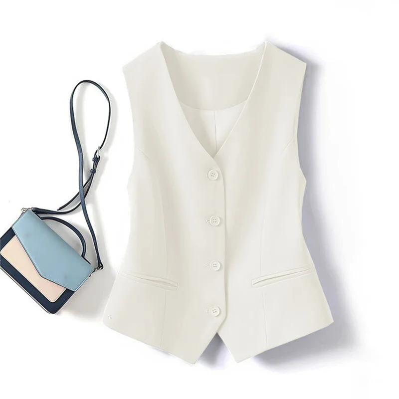 Spring Summer Korean Fashion Vest 2025 Women Short Fashion Vneck Sleeveless Casual Blazer Waistcoat Coats Female Tops 251029