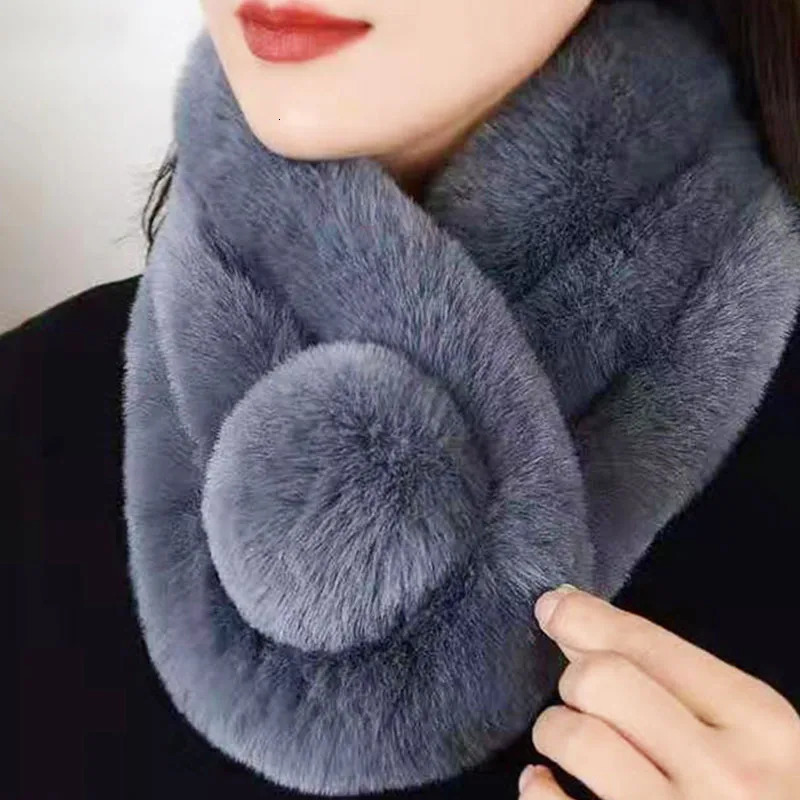 Rabbit Fur Scarf Women Winter Warm Soft Furry Scarves Casual Female Lady Outdoor Neck Warmer Collar 251029