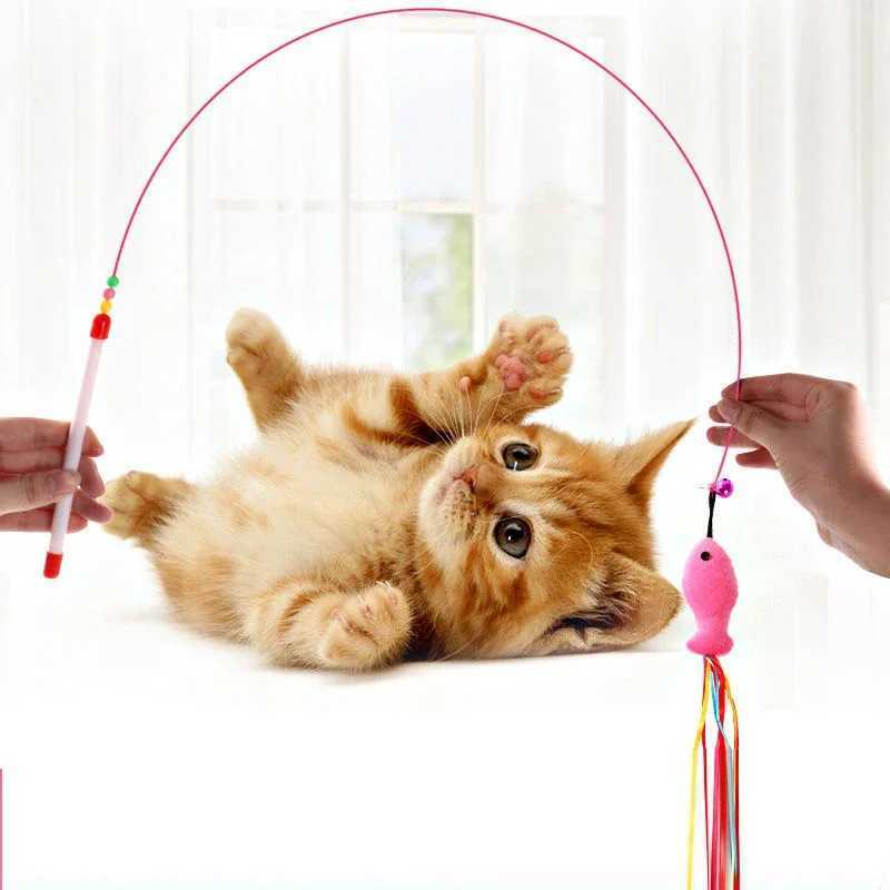 Cat Toys Cat Teaser Wire Fish Funny Cat Rod Fishing Cat Rod Feather Bell Funny Cat Stick Pet Interactive Replaceable head S251029{category}