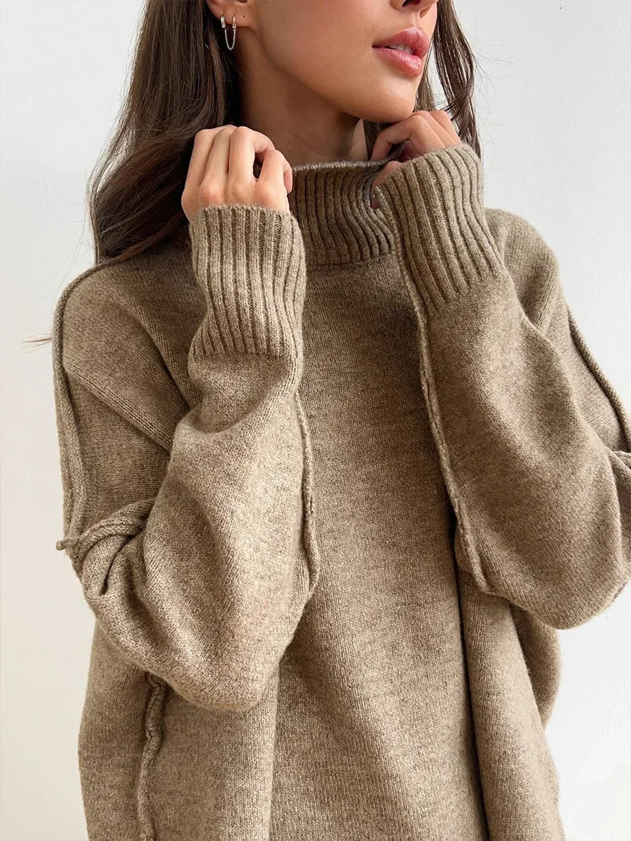 Bornladies Womens Autumn Winter Turtleneck Sweater Pants Set Loose Casual Knitted Thicke Pullover 2 Pieces Sets 251028