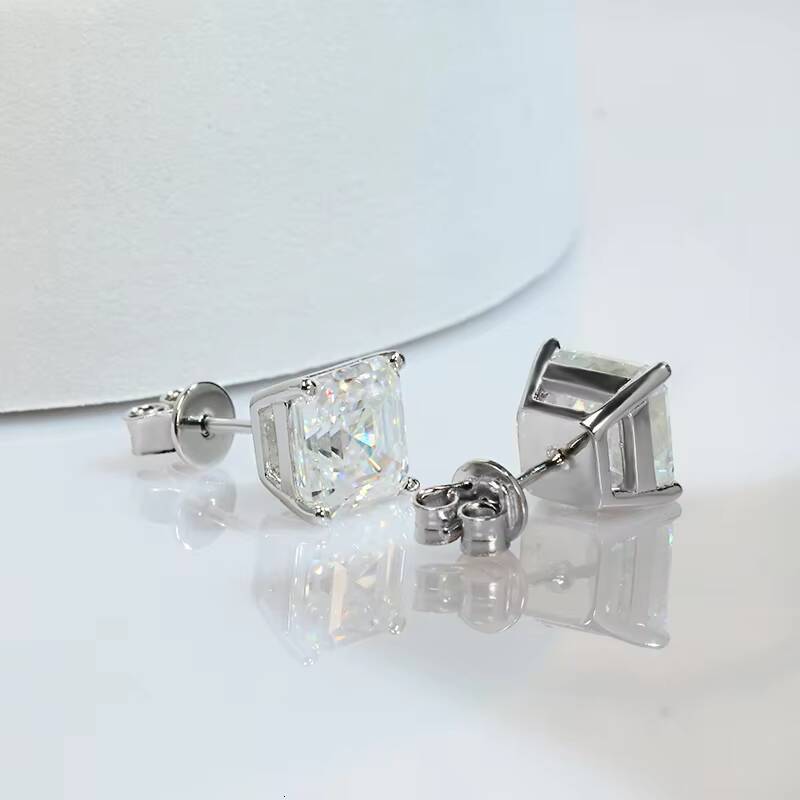 Fine Women Jewelry Moissanite Earrings 925 Sterling Silver Gra Certified VVS 1ct 25 Carat Asscher Cut Moissanite Stud Earrings