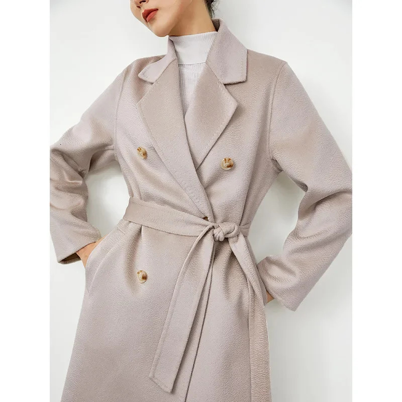 Water Ripple Doublesided Woolen Cashmere long Coat Womens Wool 948 wool 52 cashmere 251028