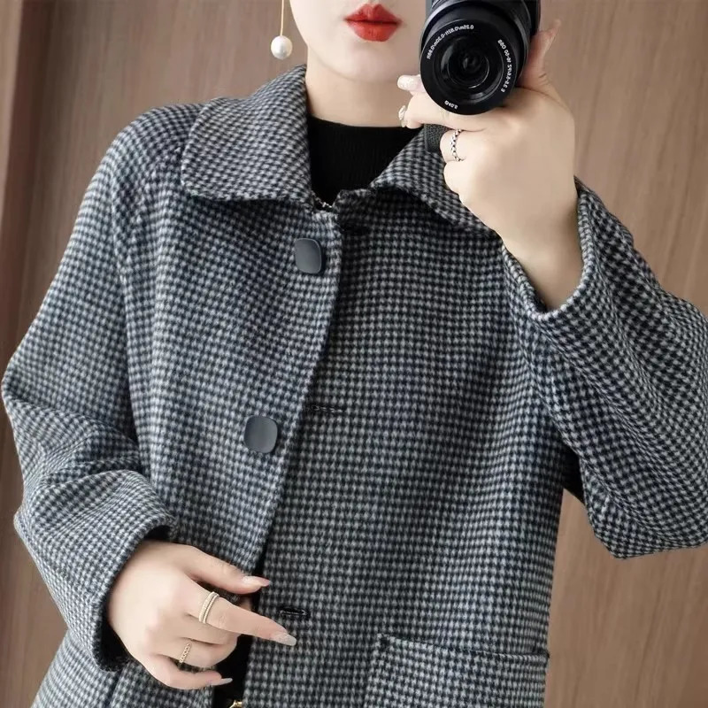 100 Wool Doublesided cashmere Coat Womens Autumn Winter Temperament Korean version Doll collar Women Coats Single Breasted 251029