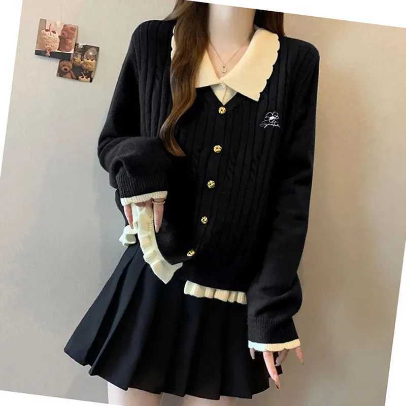 2025 Autumn New Sweater Cardigan Womens Fashion LongSleeved Fake Two Pieces Casual Allmatch Warm Knitwear Female SweaterT251028