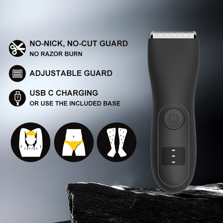 Mens IPX7 Ball TrimmerWaterproof Lighted Ceramic Blade Grooms Pubic Body Groin USBC No Nicks Gift for HimDad 251029