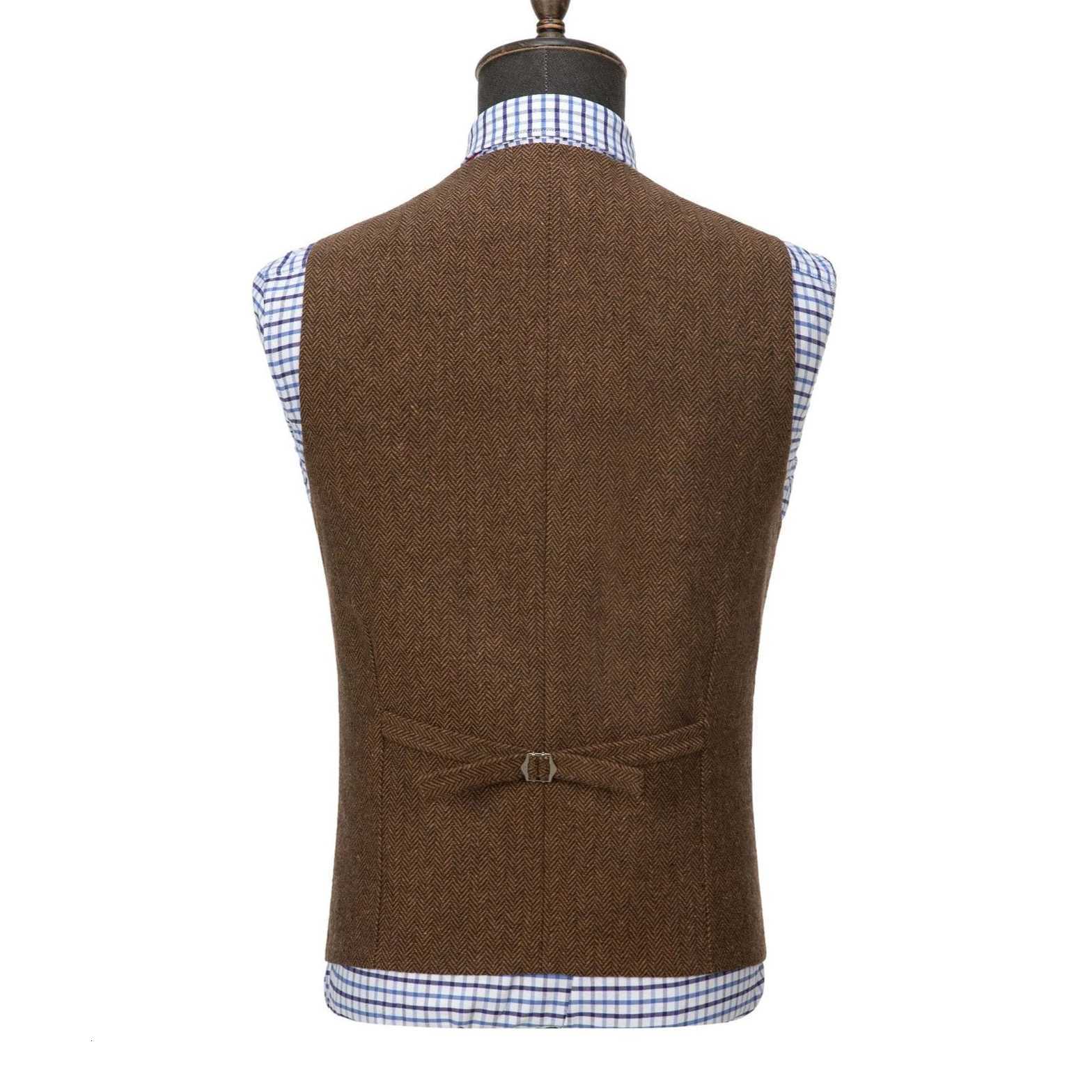 Wool Tweed Mens Suits Vest for Groomsmen Wedding Lapel Casual Slim Business Vests Sleeveless Waistcoat Male Gilet Homme Vests W251029
