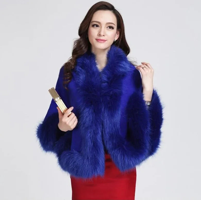 Autumn Winter Female Cloak Fur Cloak Cape Wool Collar Ponchos Women Capes Coffee 251029