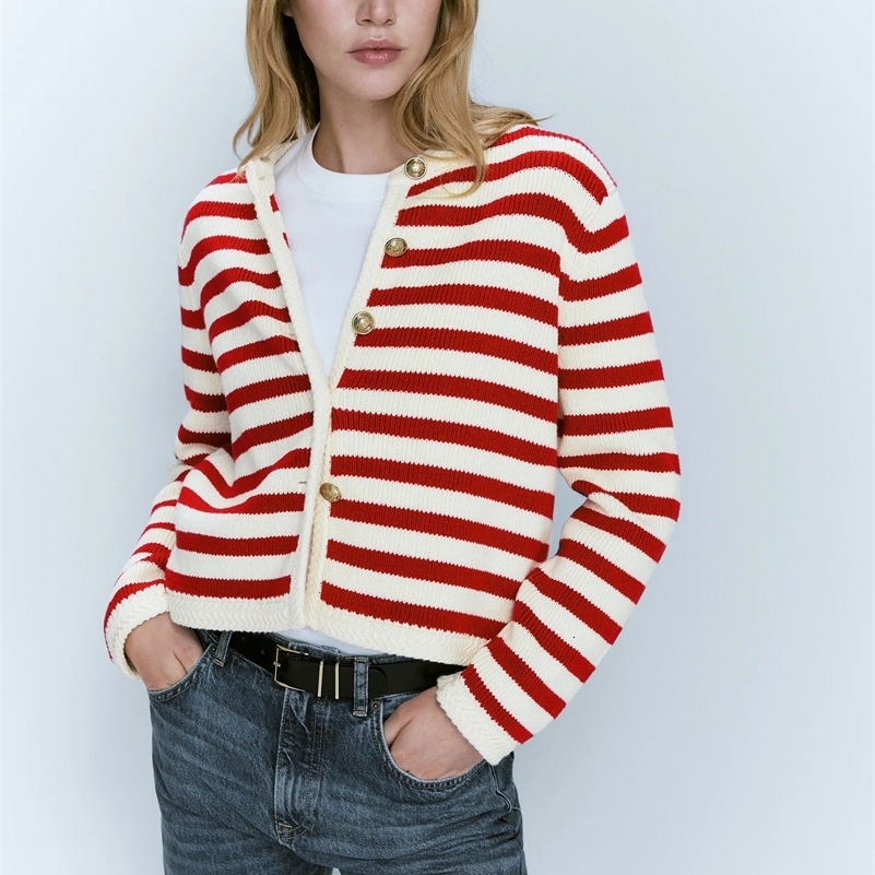 Ethereal MD womens spring style of Slimfit buckle classic striped cardigan for women 251013