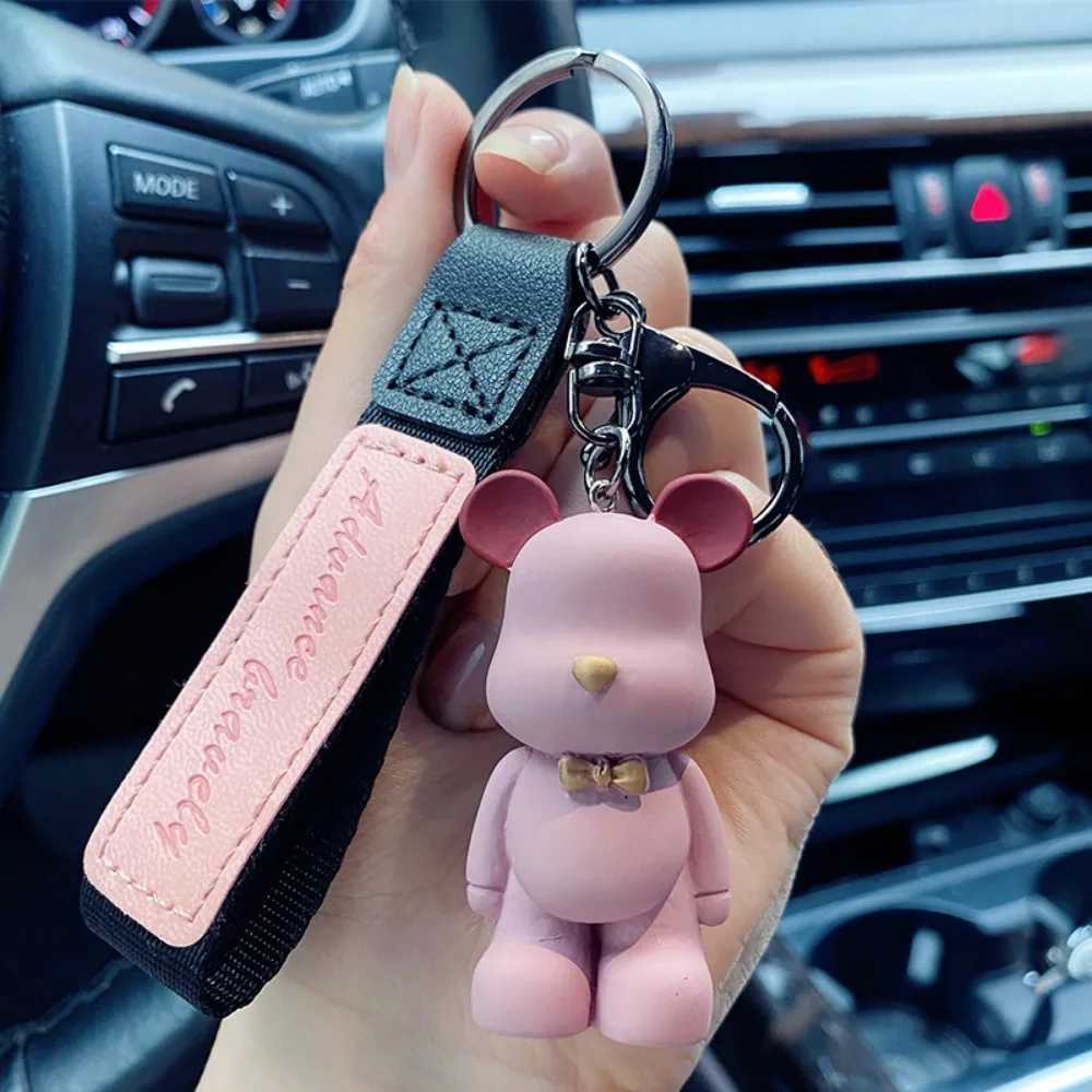 New Simple Fashion Cute PVC Bow Tie Bear Keychain Kawaii Cartoon Animal Keychain Cute Bag Pendant Keychain Car Key Ring CharmW251029