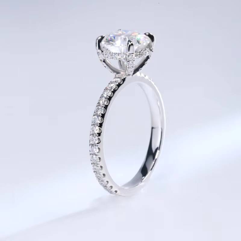 Popular 9k 10k 14k 18k White Gold Moissanite Engagement Ring 15Ct Round Cut Moissanite Ring with GRA Certificate