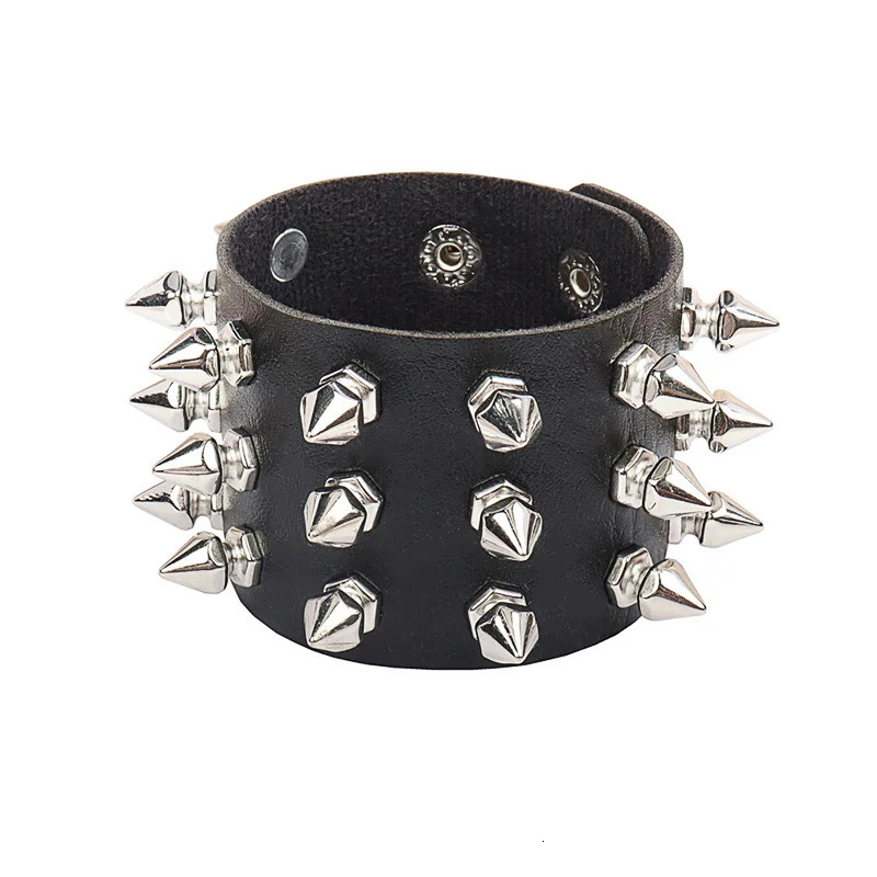 Fashion Star Skull Spike Bracelet Punk Rock Heart Bracelet Black Studded Pu Leather Bracelet for Men Women Man Jewelry Gift 251028